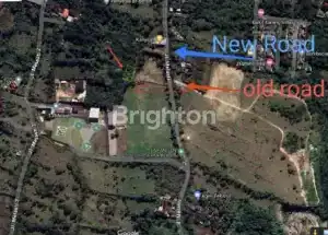 Aerial view of Ungasan land plot near Melasti Beach with new road access.